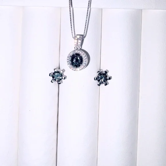 2 carat weight gray moissanite set .5 carat earrings one carat necklace set - Picture 2 of 3